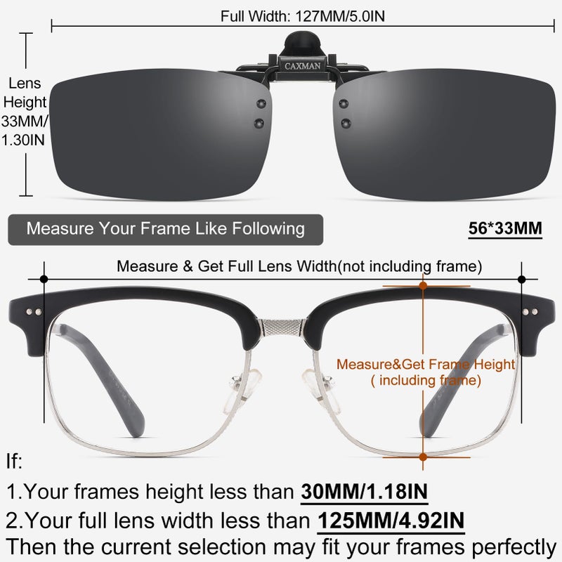 CAXMAN Polarized Clip-on Flip Up Metal Clip Rimless Sunglasses, Lightweight, Grey Lens 56 * 33mm - Image 4